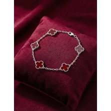 Aytekin Jewelry Kırmızı Yonca Bileklik 925 Ayar Gümüş