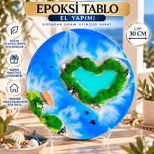 IQ ART by Natalie Iq Art El Yapımı Epoksi Reçine Tablo 30 cm – Deniz, Ada ve Kalp Temalı Dekoratif Duvar Tablosu