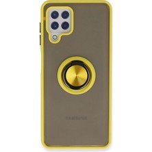 Edntrend Newface  Galaxy A22 Kılıf Montreal Yüzüklü Silikon Kapak - Sarı