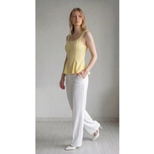 Rivarapremıum Kadın Düğme Detaylı Modal Peplum Atlet Bluz - Kare Yaka Yazlık Bluz