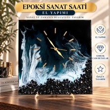 IQ ART by Natalie El Yapımı Epoksi Reçine Duvar Saati 30X30 cm – Deniz ve Okyanus Temalı Dekoratif Cam Detaylı Sanat Saati