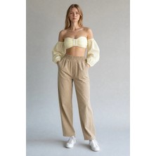 Rivarapremıum Kadın Straplez Toka Detaylı Balon Kollu Crop Bluz