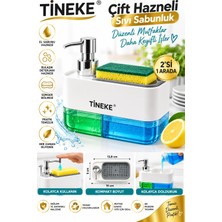 Tineke Çift Hazneli Sıvı Sabunluk ve Otomatik Deterjanlık – Süngerli El ve Bulaşık Sabunu Seti, Mutfak & Banyo