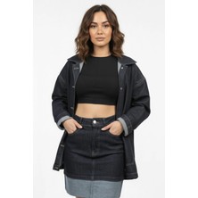 Rivarapremıum Denim Koyu Mavi Etek Ceket Takım Kadın Kot Ikili Takım Mini Etek Jean Takım Şık Kombin