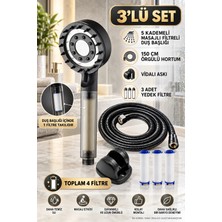 Deyhome 4'lü 5 Kademeli Filtreli Masajlı Siyah Duş Başlığı +3 Adet Yedek Filtre+ 150 cm Duş Hortumu + Vidalı  Askı Aparatı