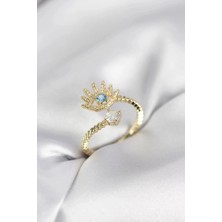 Mey Ithalat® Gold Renk Göz Model Zirkon Taşlı Kadın Yüzük