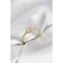 Mey Ithalat® Tek Taş Model Gold Renk Zirkon Taşlı Kadın Yüzük