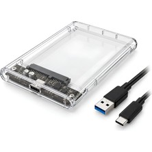 Pars Power 3.1 Type-C 2.5" HDD SSD Harici Disk Kutusu Şeffaf USB 3.0 Sata Iıı 5gbps Uasp Destekli Windows Mac Linux Uyumlu