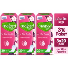 Molped Her Gün Ferahlık Günlük Ped 20’li x 3 – 60 Adet Ince, Pamuksu Yumuşaklık, Hava Geçirgen, Ph Dengeli