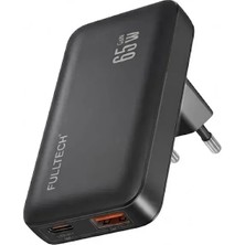 Fulltech FC70 65W Hızlı Şarj Adaptörü - 1x Usb-C + 1x Usb-A Çıkışlı Gan Teknolojili Laptop ve Telefon Şarj Cihazı Siyah