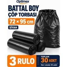 Optimex Battal Boy Siyah Çöp Torbası 72X95 cm 3 Rulo Toplam 30 Adet