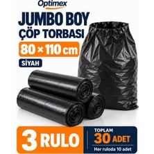 Optimex Jumbo Boy Siyah Çöp Torbası 80X110 cm 3 Rulo Toplam 30 Adet