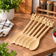 Çemi 6 Parça Doğal Bambu Reçel, Bal ve Baharat Kaşığı Seti - Figürlü / Şekilli Başlıklı