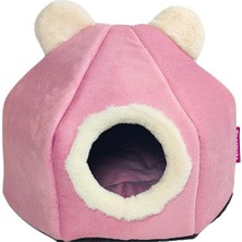Happy Trend Kedi Evi Kapalı Kedi Yatağı Çıkarılabilir Minderli Kedi Yuvası Pembe