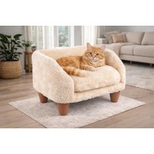 Happy Trend Peluş Kedi Koltuğu – Yumuşak ve Lüks Kedi Köpek Yatağı, Çıkarılabilir ve Yıkanabilir Kılıf, Rahat Minder, Evcil Dostlar Için Konforlu Yatak (Krem)