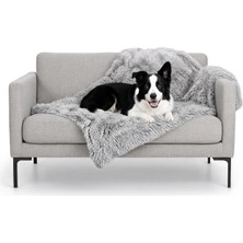 Happy Trend Büyük Su Geçirmez Sakinleştirici Pelüş Uzun Suni Kürk ve Kadife Köpek Battaniyesi, Yıkanabilir - Sis Grisi, Büyük