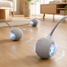 Happy Trend Işıklı Akıllı Kedi Oyun Topu, Şarjlı 3 Modlu Otomatik Interaktif Oyuncak, LED Işıklı Sesli Kuyruklu Top, Kediler Için Eğlenceli Av ve Egzersiz Oyuncağı