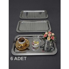 6 Adet Çelik Büyük Dikdörtgen Model Servis ve Sunum Tepsisi 17*33 cm