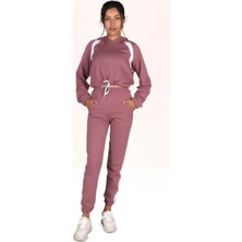 Makent Moda Makentmoda Kadın Rose Şardonlu Kumaş Şerritli Eşofman Takımı