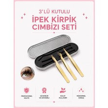 ERHCE 3'lü Cımbız Seti Ipek Kirpik J L Tipi Kavisli ve Batık Cımbızı Metal Kutulu