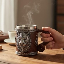 Hediyesahibi 3D Kaplan Kafası Figürlü Metal Kupa Bardak