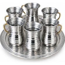 Hazar Gıda Işlemeli Kulplu Bakır Fincan ve Bardak Takımı (Tepsi Dahil)