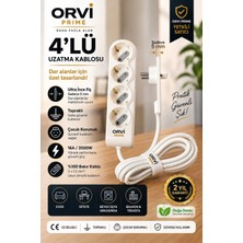 ORVI PRIME Orvı Prıme Yeni Nesil 4’lü Uzatma Kablosu 5 M – Dar Alanlar Için Ince Fişli Beyaz