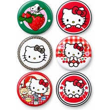 6’lı Hello Kitty Rozet Seti 44 mm – Canlı Renkli, Metal Iğneli, Çanta & Aksesuar Rozeti