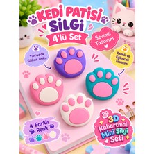ÖZ OFİS Kedi Patisi 4'lü Mini Silgi Seti - Özel Kutusunda 4 Farklı Renk Kabartmalı Yumuşak Iz Bırakmaz Silgi Seti