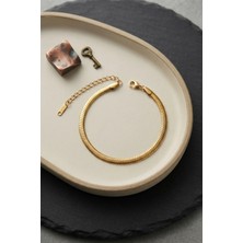 Clariss 316L Çelik Gold Renk Yassı Yılan Zincir Model Erkek Bileklik
