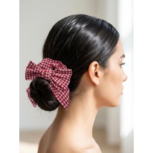 Mare Accessories Kırmızı Beyaz Ekose Desenli Fiyonk Lastik Toka