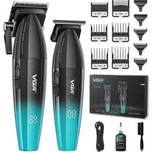 VGR Voyager V-640S2 Profesyonel 2'li Saç Kesme Makinesi ve Çizim Seti 9000 Rpm Dlc Seramik Bıçaklı Şarjlı Berber Seti