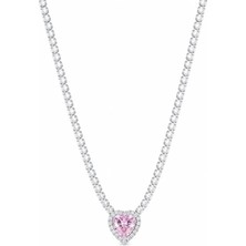 Sepetten Eve 3mm Rhodium Su Yolu Kolye Su Yolu Kalpli Kolye Özel Notlu Işıklı Kutulu Hediyeli