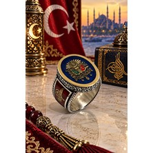 Siset Gümüş 925 Ayar Lacivertmine  Üzerine  Osmanlı  Devlet  Arması  Erkek  Gümüş  Yüzük
