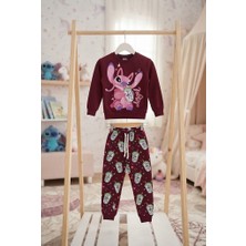 Jeliboomkidswear Sevimli Pembe Angel/ Stitch Baskılı Bordo Çocuk Takımi