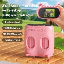 İdragon 387 Pembe 2'si 1 Arada Dijital Çocuk Mikroskobu & Dürbün - 1000X Büyütme, 1000 Metre Menzil, 2 Mp Full Hd Ekranlı Eğitici Bilim Kiti