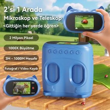 İdragon 387 Mavi 2'si 1 Arada Dijital Çocuk Mikroskobu & Dürbün - 1000X Büyütme, 1000 Metre Menzil, 2 Mp Full Hd Ekranlı Eğitici Bilim Kiti