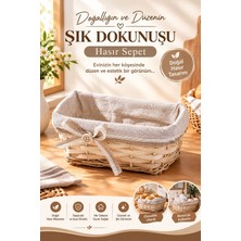 Taçev Hasır Ekmeklik Banyo Dekoratif Sepet Dikdörtgen Rattan Bezli