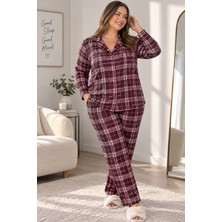 Kadın Ekose Desenli Süet Battal Pijama Takımı