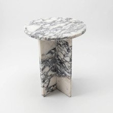 Adomar Marble Calacatta Viola Artı Ayaklı Mermer Yan Sehpa