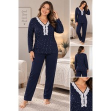 Kadın Lacivert Yıldız Desenli Pijama Takımı