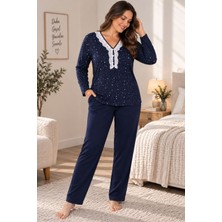 Kadın Lacivert Yıldız Desenli Pijama Takımı