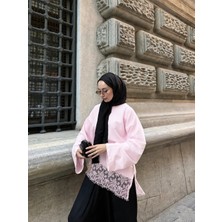 RFK Butik Kadın Dantel Detaylı Bel Bağlamalı Penye Sweat - Pembe