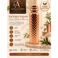 Aura Copper Bakır Matara 500-600 ml – Desenli Sızdırmaz Kapaklı El Yapımı Su Şişesi