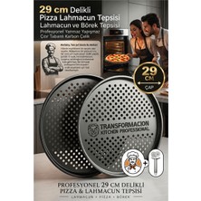 Transformacion Profesyonel Delikli Pizza Tepsisi 29 cm - Yanmaz Yapışmaz Çıtır Tabanlı Karbon Çelik Lahmacun ve Börek Tepsisi 723695