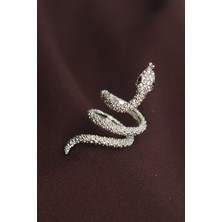 Inure Jewelry Ayarlanabilir Silver Renk Zirkon Taşlı Yılan Yüzük