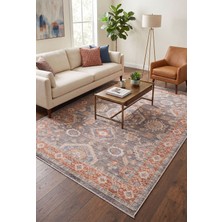Veja Home Flora Gri Kiremit Klasik Etnik Desenli Vintage Eskitme Salon Halısı Ev Oturma Odası Halısı