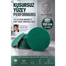 Transformacion 24LÜ 150 Kum 115 mm Film Mesnetli Cırt Disk Zımpara Seti Orbital Matkap Taşlama Uyumlu Yırtılmaz Yeşil Deliksiz Zımpara 723700