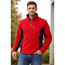 Bizim Terzi Kırmızı Siyah Polar 3 Cepli Tam Fermuarlı Slim Fit Anti Pilling Tüylenme Yapmaz. Hava Geçirmez