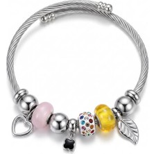 Silver Charm Bileklik Pembe Sarı Ayarlanabilir Çelik Bileklik